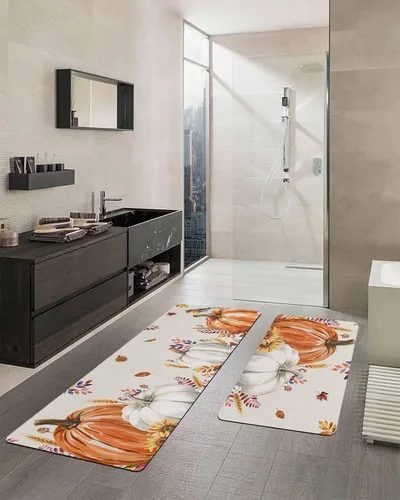 Vista 2 de Tapete de baño vintage con diseño de calabazas para bañera, antideslizante, de secado rápido y absorbente, con tierra de diatomeas, para fregadero