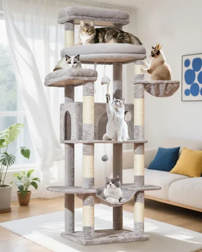 Vista 10 de Taoqimiao - Árbol para gatos de 71 pulgadas para gatos grandes de 20 libras +, 3 perchas gigantes, torre de árbol para gatos de varios niveles