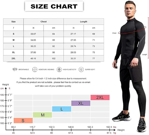 Vista 7 de Camisas de compresión de cuello alto para hombre, 3