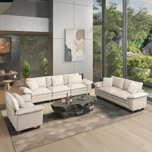 Vista 22 de HERA'S HOUSE Juego de sofás seccionales modulares de 2 piezas, juego de sofá de gran tamaño con loveseat y sillón, cómodos sofás nube con cojines