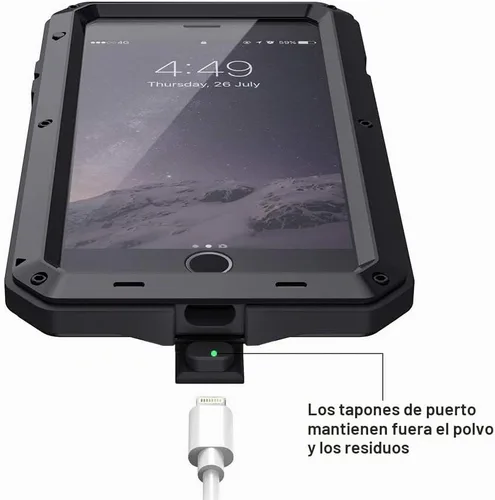 Vista 5 de Lanhiem Funda para iPhone 7 Plus/8 Plus, resistente a los golpes, [Tough Armour], funda de metal con protector de pantalla integrado, funda Negro