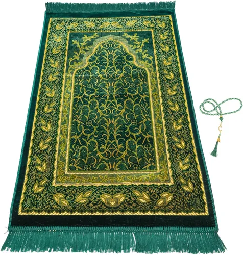 Vista 23 de Alfombra de oración – Alfombra turca Janamaz Sajada de felpa suave para hombres y mujeres, alfombrilla de oración lisa y sólida, regalo de Ramadán