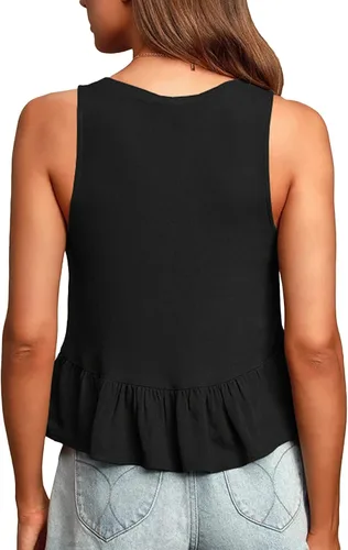 Vista 2 de LYANER Camiseta sin mangas con cuello en V y dobladillo con volantes y cuello en V para mujer