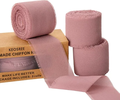 Vista 21 de KEOSREE 3 Rollos de Cinta de Gasa Negra Hecha a Mano, 1.5" x 21 Yardas Cintas de Seda con Flecos Deshilachados (3 Rollos *7 Yardas) para Envolver