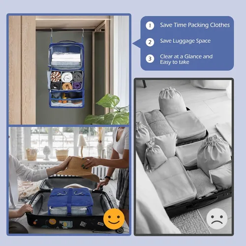 Vista 5 de Surblue Estantes colgantes Bolsa de almacenamiento de viaje Cubo de embalaje de compresión para maleta plegable con capa de extensión de gran