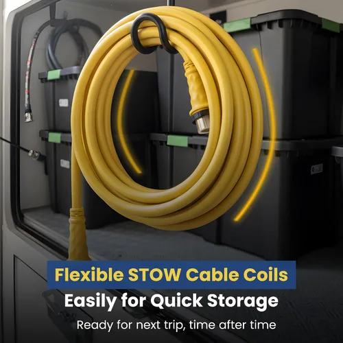 Vista 6 de Cables marinos y RV de 125/250 V, 50 amperios x 25 pies, cable de extensión NEMA resistente con 2 terminales en forma de L con extremos moldeados