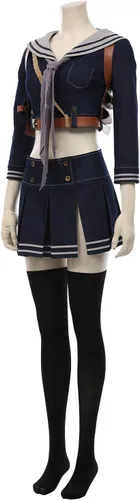 Vista 3 de Disfraz de muñeca para mujer, vestido de uniforme escolar para Halloween, trajes de cosplay con calcetines