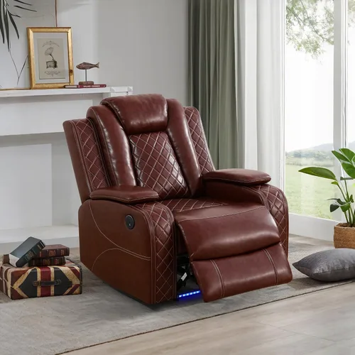 Vista 36 de Juego de sofá modular reclinable eléctrico con luz LED, juego de sofá modular reclinable de cuero, incluye sillón reclinable individual, juego