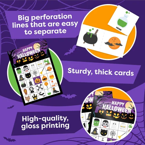 Vista 5 de Juegos de Halloween para fiestas infantiles, juego de bingo de Halloween para niños con hasta 30 jugadores, juegos de fiesta de Halloween
