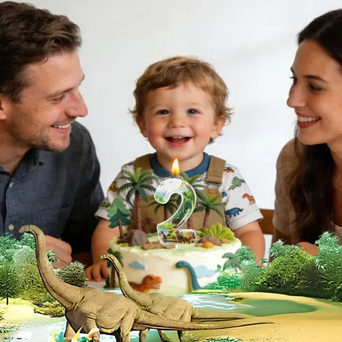 Vista 7 de Velas de cumpleaños de dinosaurios, suministros de decoración de fiesta de dinosaurios, velas de número de cumpleaños para decoración de pastel