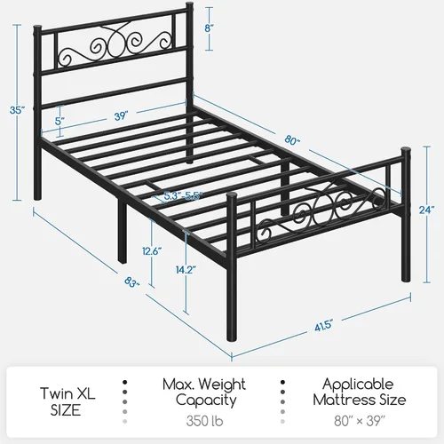 Vista 3 de Topeakmart Base de cama de metal clásico negro de 13 pulgadas con cabecero, base de colchón, plataforma de cama, base de cama con listones