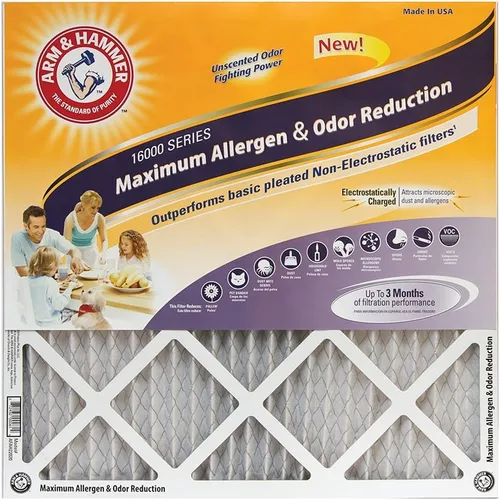 Vista 2 de Arm & Hammer Filtro de aire y horno Max para reducción de alérgenos y olores 20x30x1, MERV 11, paquete de 4 y AF-AH22025.4 Filtro de aire y horno