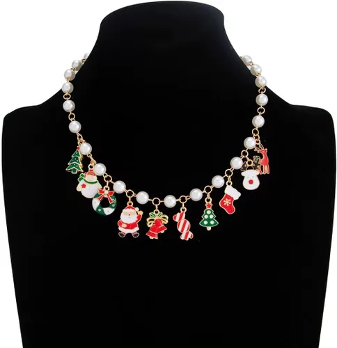 Vista 6 de Christmas Jewelry Set for Women - Christmas Earrings, Bracelet, Necklace Trio & Pearl Necklace with Festive Pendant Festive Holiday Party Jewelry