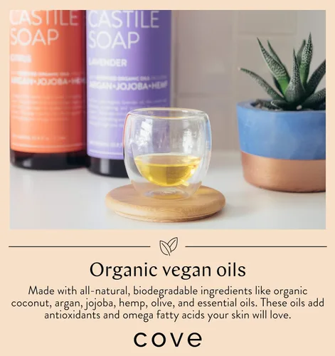 Vista 5 de Cove Jabón de Castilla sin perfume – 1 litro / 33.8 fl oz – Aceites orgánicos de argán, jojoba y cáñamo