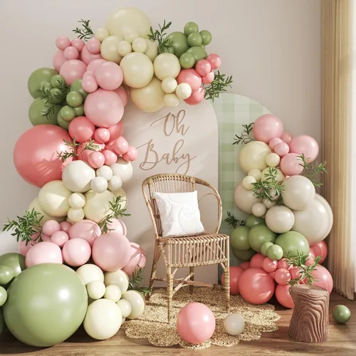 Vista 10 de Kit de arco de globos verde salvia azul pastel, 124 piezas de globos macarón amarillo blanco verde para decoraciones de cumpleaños de ganso, género