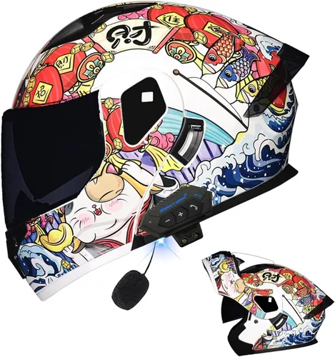 Vista 28 de Casco modular Bluetooth para motocicleta, aprobado por DOT, de cara completa, abatible, antivaho, doble visera, casco de motocicleta de calle, LENTE