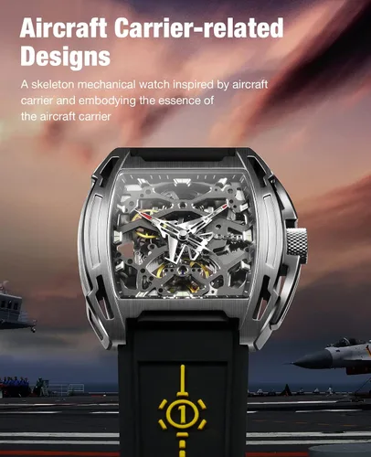 Vista 2 de CIGA Design Z Series - Reloj mecánico automático versión portaaviones, puntero de forma de avión, caja de titanio, esqueleto Tonneau, reloj