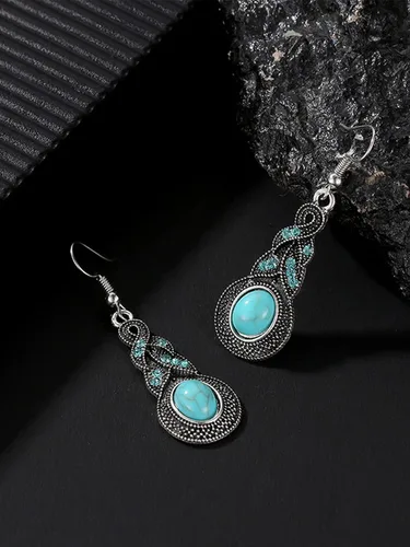 Vista 5 de Collar de turquesa bohemio para mujer, aretes de turquesa vintage, pulsera de turquesa ajustable, conjunto de joyas de turquesa occidental