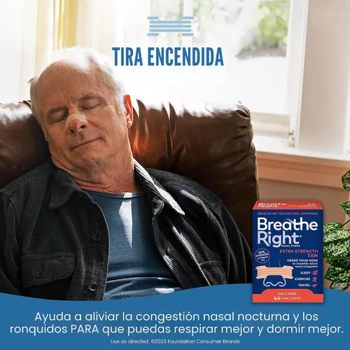 Vista 2 de Breathe Right Tiras nasales, extra fuerza, tiras nasales bronceadas, ayudan a detener los ronquidos, solución para ronquidos sin medicamentos