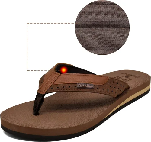 Vista 2 de KuaiLu - Sandalias de pata de gallo para hombre con soporte para el arco y plantilla de piel usada para tapetes de yoga