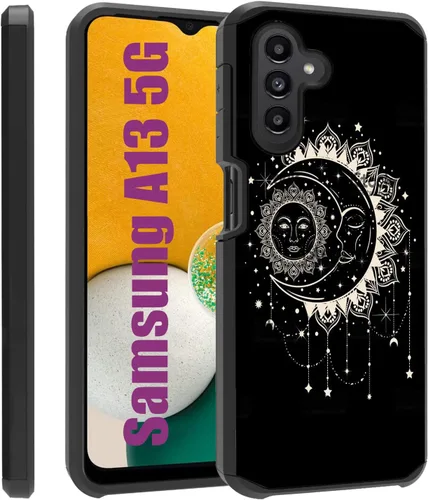 Vista 8 de Funda para Galaxy A13 5G/Galaxy A04S, diseño de tablero de madera rústica con estampado de patas de perro, resistente 2 en 1, de doble capa, híbrida