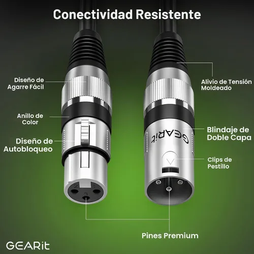 Vista 8 de GEARit Cables DMX de 25 pies, paquete de 2 pines macho a hembra para DJs y Negro