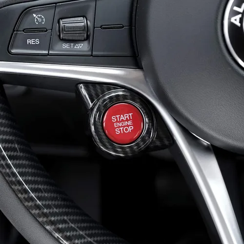 Vista 3 de Para Alfa Romeo Giulia Stelvio 2017-2019 ABS plástico arranque motor stop cubierta accesorios (fibra de carbono)