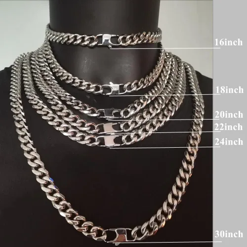Vista 7 de WXP Collar y pulsera de cadena de eslabones cubanos de acero inoxidable para hombres y niños gargantilla hip hop joyería de 0433in0591in0748in 75