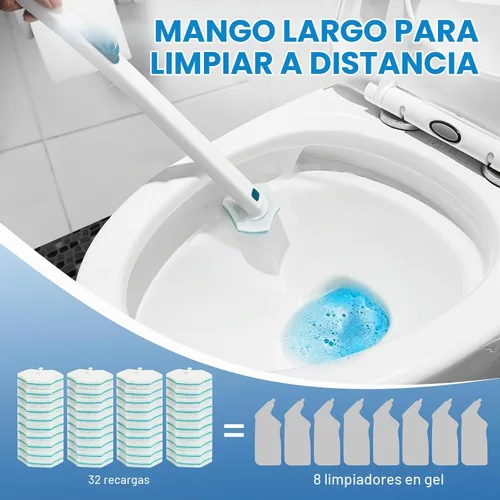 Vista 5 de Recambios de cepillo de inodoro desechables, 32 unidades, almohadillas de repuesto desechables para limpieza de baño y inodoro