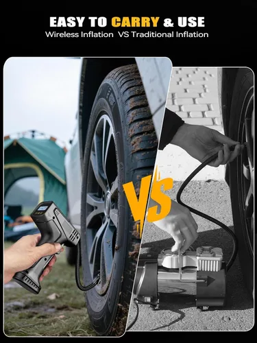 Vista 4 de Compresor de aire para inflado de neumáticos, bomba de aire de mano para neumáticos de automóvil con batería recargable, inflado rápido de 150 PSI