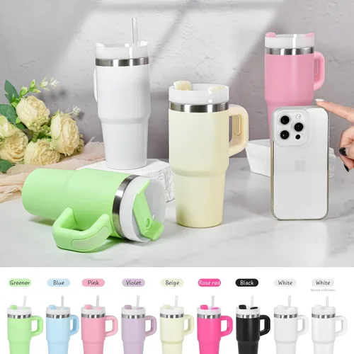 Vista 2 de Vaso de 14 onzas con asa de acero inoxidable de doble capa aislante, botella de agua de acero inoxidable reutilizable para niños, regalos para niños
