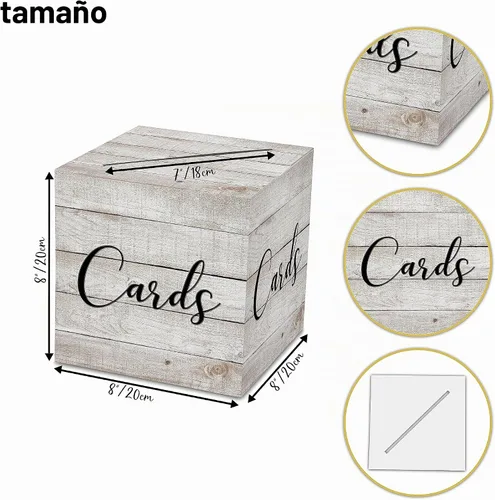 Vista 2 de AWSICE Caja de tarjeta de patrón de madera para fiesta, cajas de tarjetas Madera-1