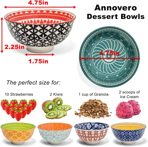 Vista 3 de Annovero Cuencos de postre, platos de postre Platos de cocina Apto para horno microondas Vajilla de porcelana colorida
