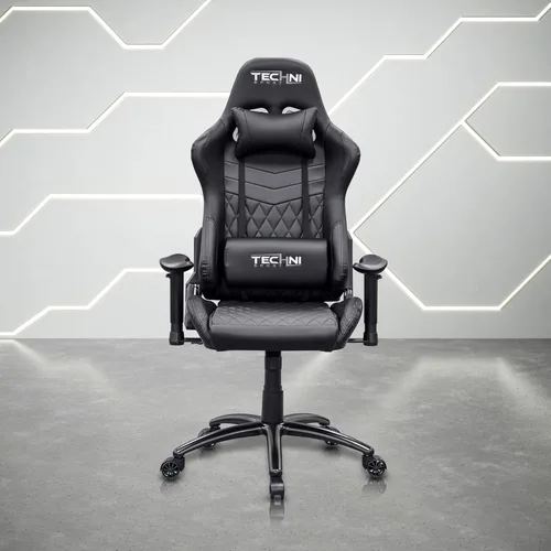 Vista 2 de Techni Sport RTA-TS51-BK - Silla para juegos, color negro Adjustable lumbar support, adjustable armrests, carbon fiber look, 300 lb capacity