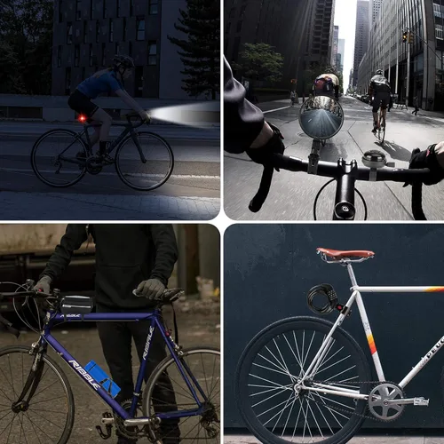 Vista 8 de Paquete de 8 accesorios para bicicleta, juego de luces para bicicleta recargable por USB, 1 soporte para botella de agua para bicicleta, bolsa