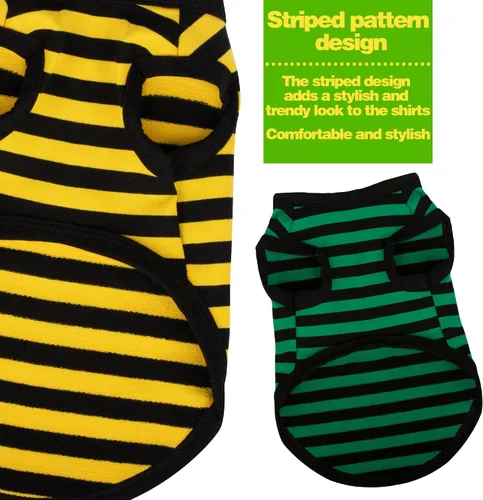 Vista 4 de Paiaite 3 piezas de camisa para perro a rayas de color oscuro, camisas sin mangas de algodón para cachorros, ropa transpirable para mascotas