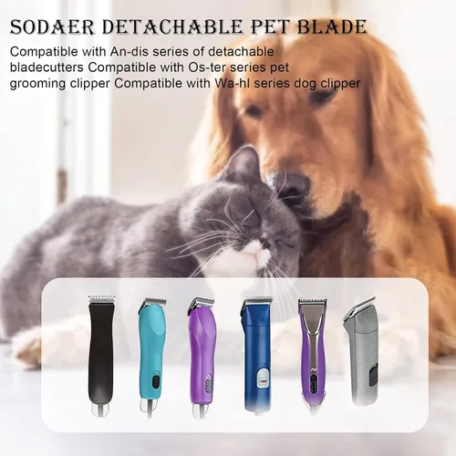 Vista 4 de Paquete de 2 cuchillas para cortar perros #40 compatibles con Andis Clippers de acero con infusión de carbono, desmontable, borde afilado
