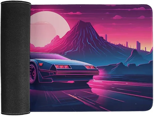 Vista 3 de Large Mouse Pad Synthwave Car Mountain Red Sun Vaporwave Desk Mat Computer Accessories Gaming Office Organizers Supplies Decor Essentials Keyboard
