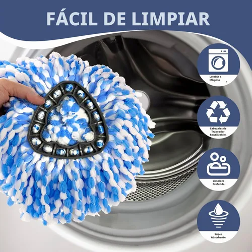 Vista 6 de Juego de repuesto de trapeador giratorio para RinseClean 2 tanques, 2 cabezales + mango + base Microfiber, Washable, Long-lasting, Rust-Resist