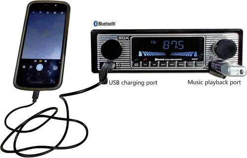 Vista 8 de SDX Audio Receptor de radio Bluetooth, reproductor de MP3 con cargador USB, MP3/USB, entrada auxiliar, micrófono integrado manos libres, iluminación