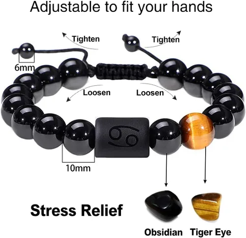 Vista 59 de SUMMER LOVE Father's Day Gifts Zodiac Bracelet for Men Women 10mm Natural Black Onyx Stone Star Sign Constellation Beaded Protection Bracelet