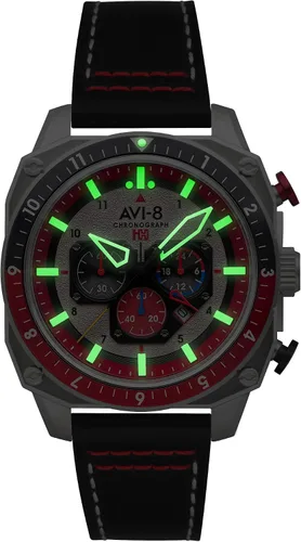 Vista 28 de AVI-8 Hawker Hunter AV-4100 - Reloj de cuarzo japonés para hombre con esfera de 1.693 in con correa de cuero