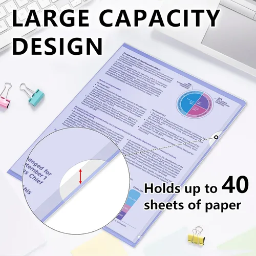 Vista 5 de HOUYEE Paquete de 12 carpetas transparentes para documentos, fundas de plástico tipo L, carpetas de proyectos, protectores de hojas de papel