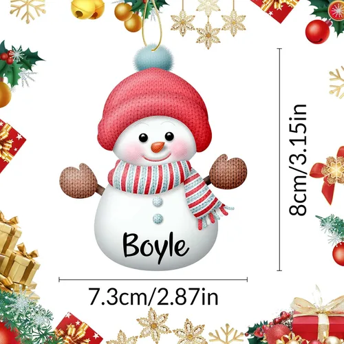 Vista 2 de 7 adornos de Navidad personalizados de muñeco de nieve con nombre, adornos familiares personalizados para árbol de Navidad, decoración colgante