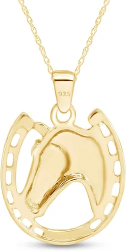 Vista 3 de Collar con colgante de cara de caballo y herradura de oro de 14 quilates sobre plata esterlina