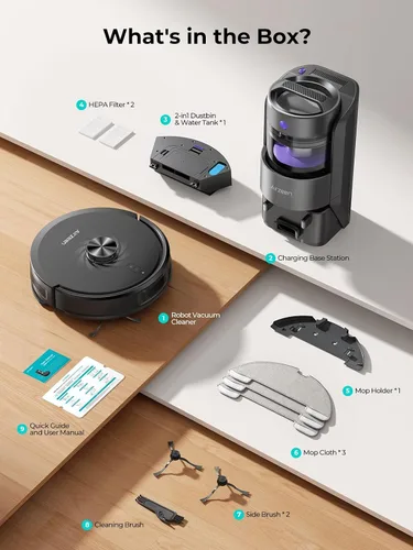 Vista 8 de Robot aspirador y trapeador, robot aspirador mejorado sin bolsa con vaciado automático, aspiradora robótica de 6000 Pa con navegación LiDAR, mapeo