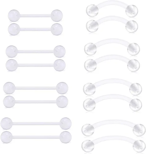 Vista 9 de MODRSA 14g 16g Nipple Rings Tongue Rings 14 Gauge Surgical Steel Nipple Bar Barbell 14mm 16mm 18mm Silver Rose Gold Black Tongue Piercing Jewelry
