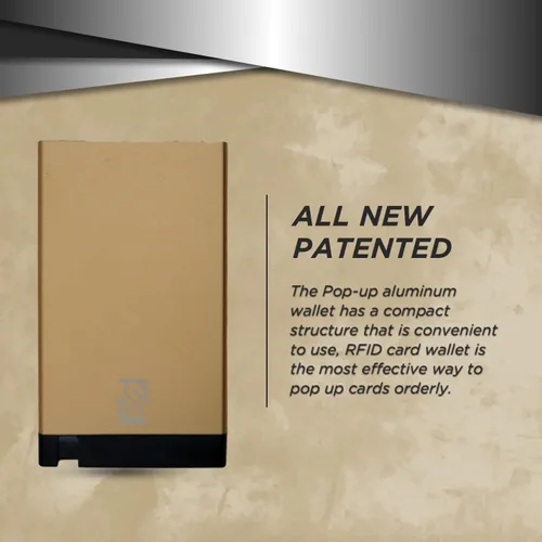 Vista 2 de Cartera minimalista con control deslizante para tarjetas, Oro, Minimalista