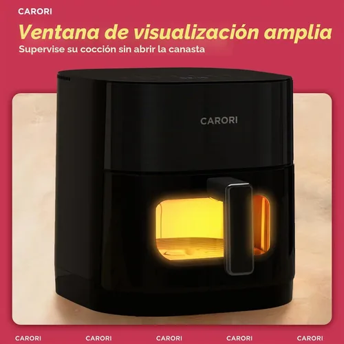 Vista 4 de CARORI Freidora de aire de doble calor de 6 cuartos con ventana de visión, 14 ajustes preestablecidos para freír, asar, hornear y más, 392 ℉ Max Gris