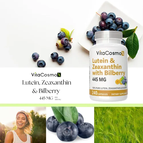 Vista 5 de Luteína con zeaxantina, cápsulas veganas, 240 unidades, 40 mg de luteína + 4 mg de zeaxantina por porción, sin OMG, sin gluten